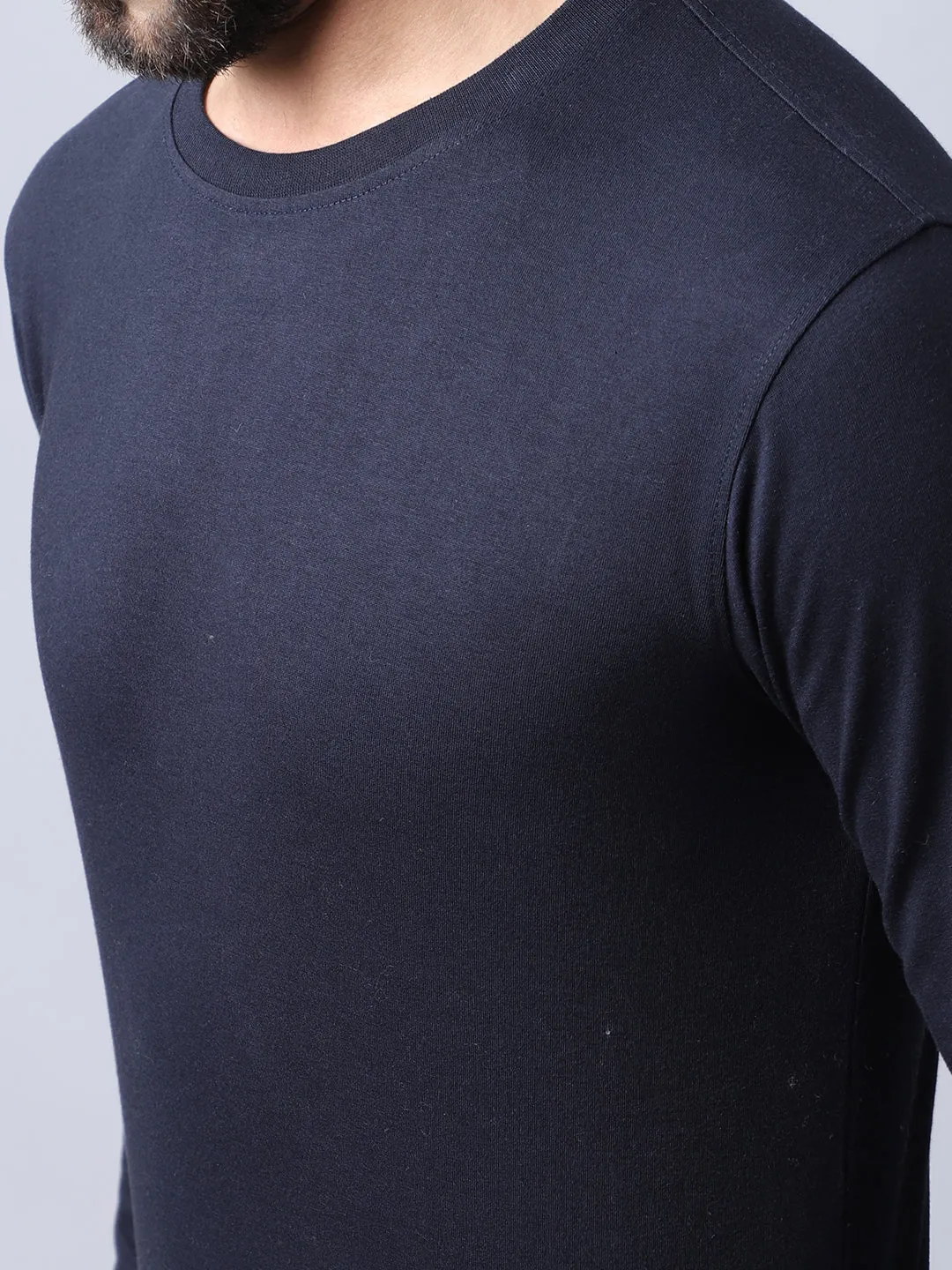 Men  Round Neck Full Sleeves Winter Wear Navy T-Shirt