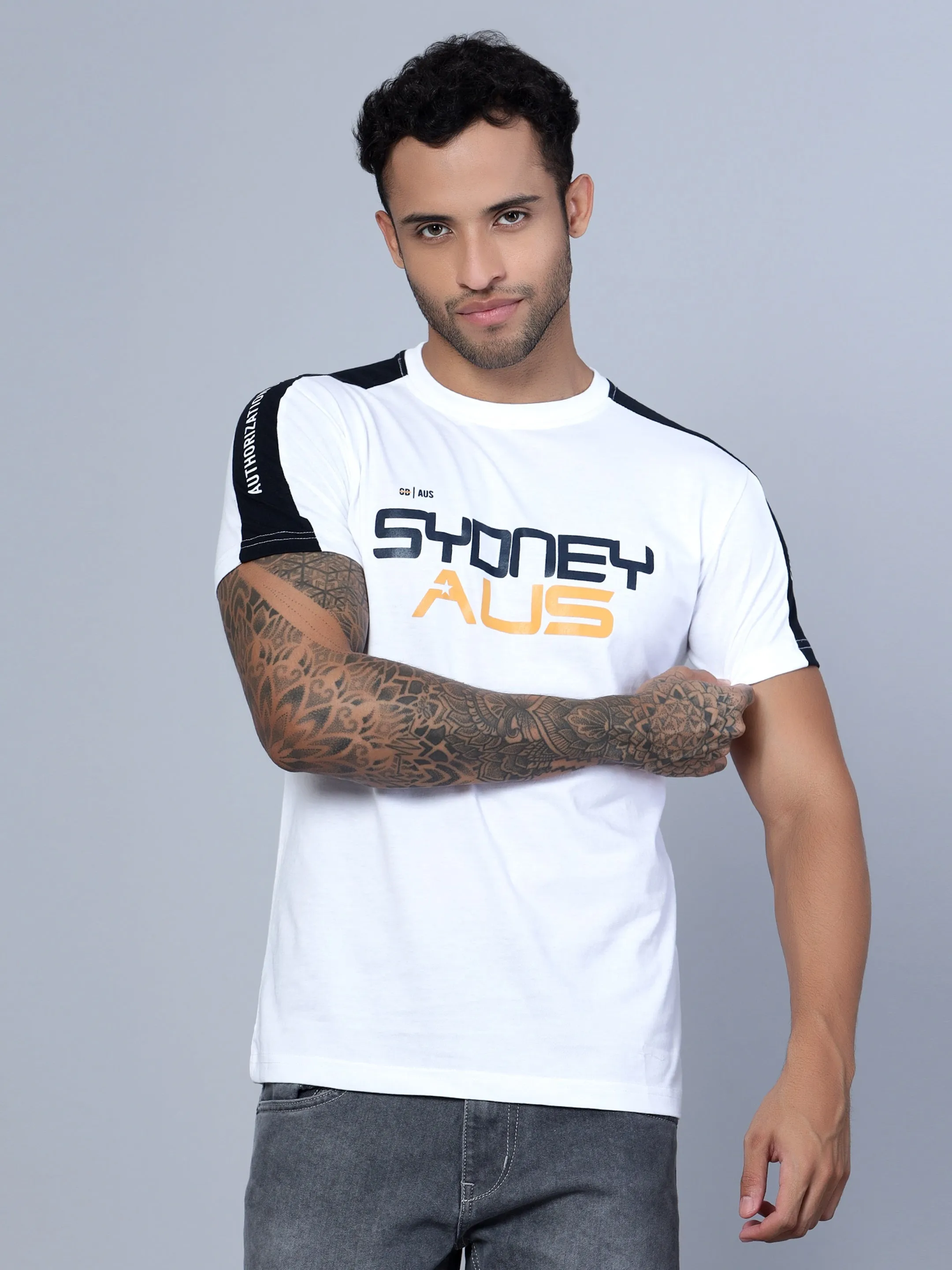 Men Round Neck White T-Shirt