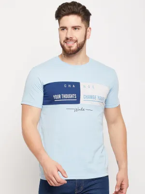 Men Sky Blue Round Neck T-Shirt