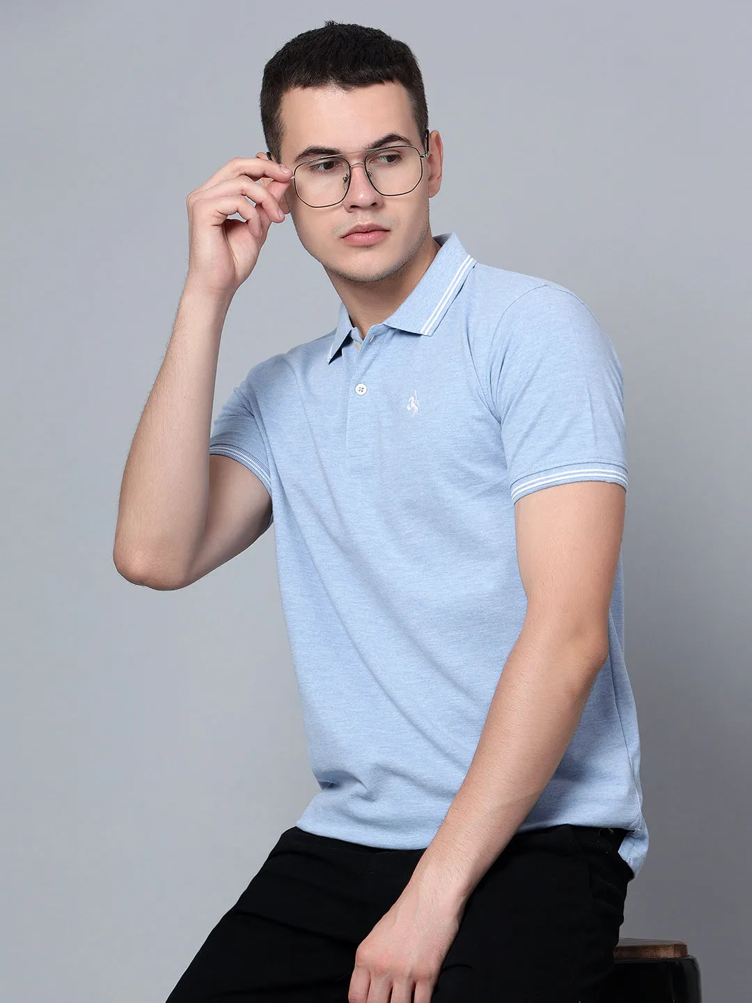 Men Sky Mélange Polo T-Shirt