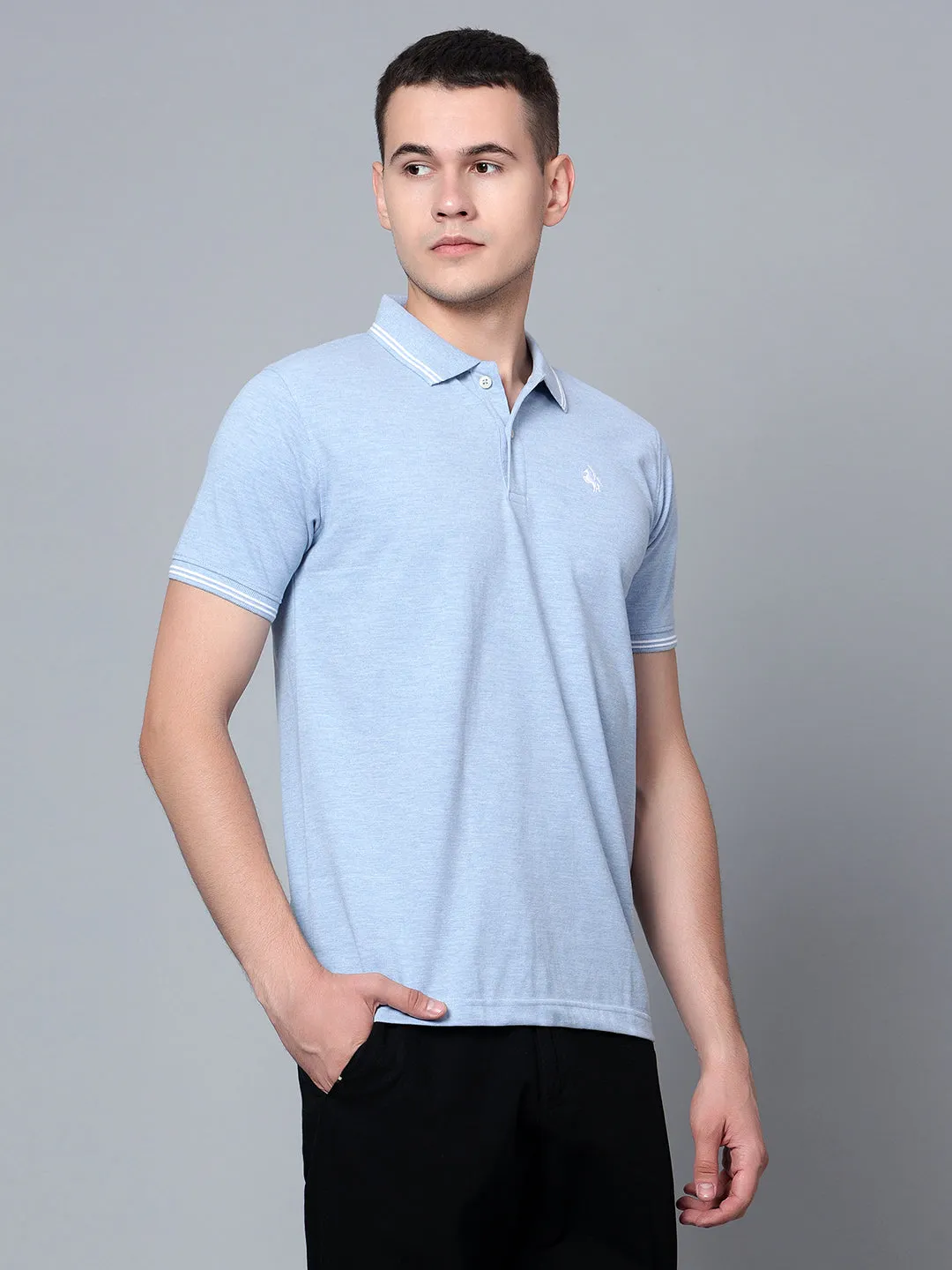 Men Sky Mélange Polo T-Shirt