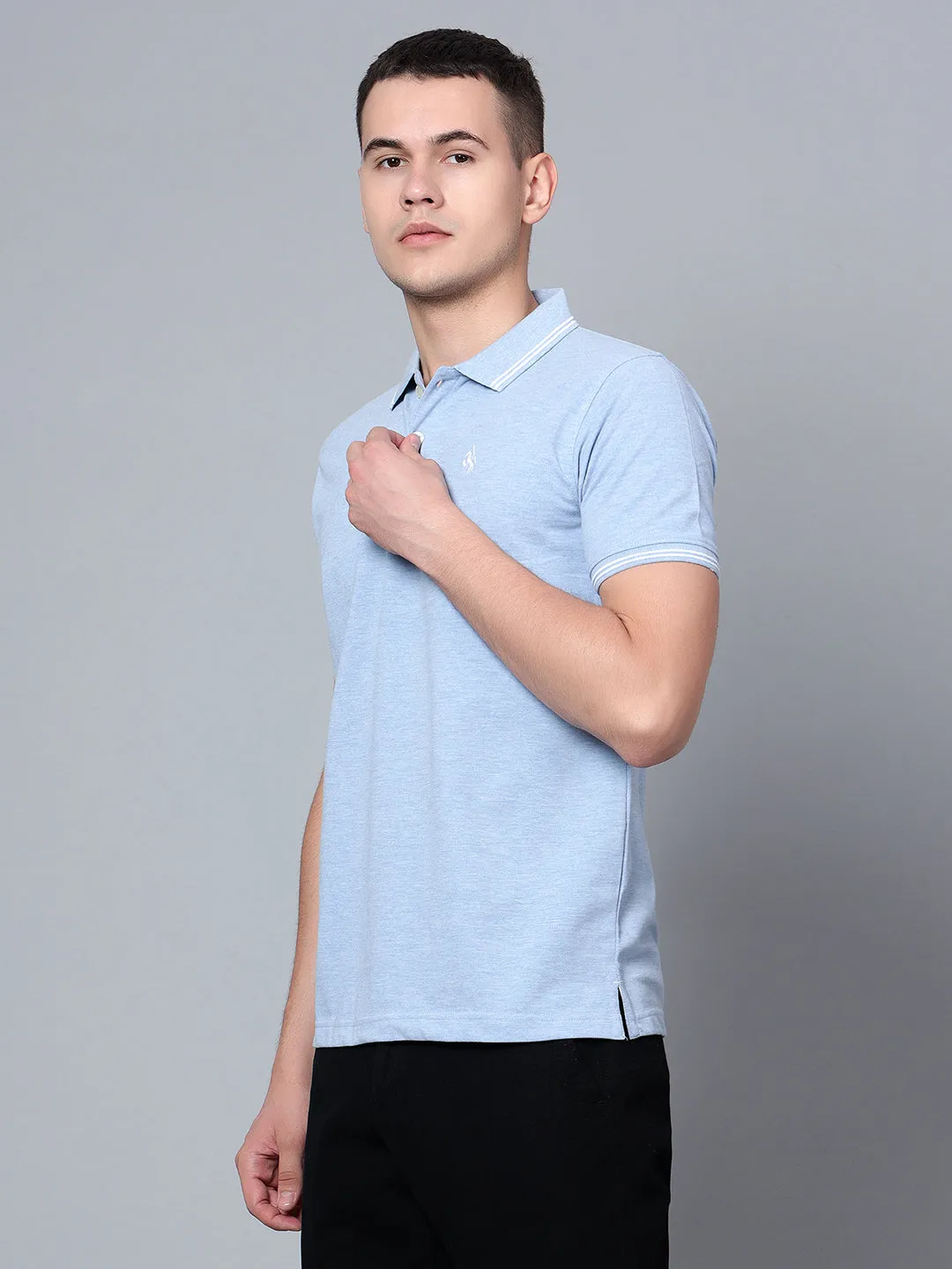 Men Sky Mélange Polo T-Shirt