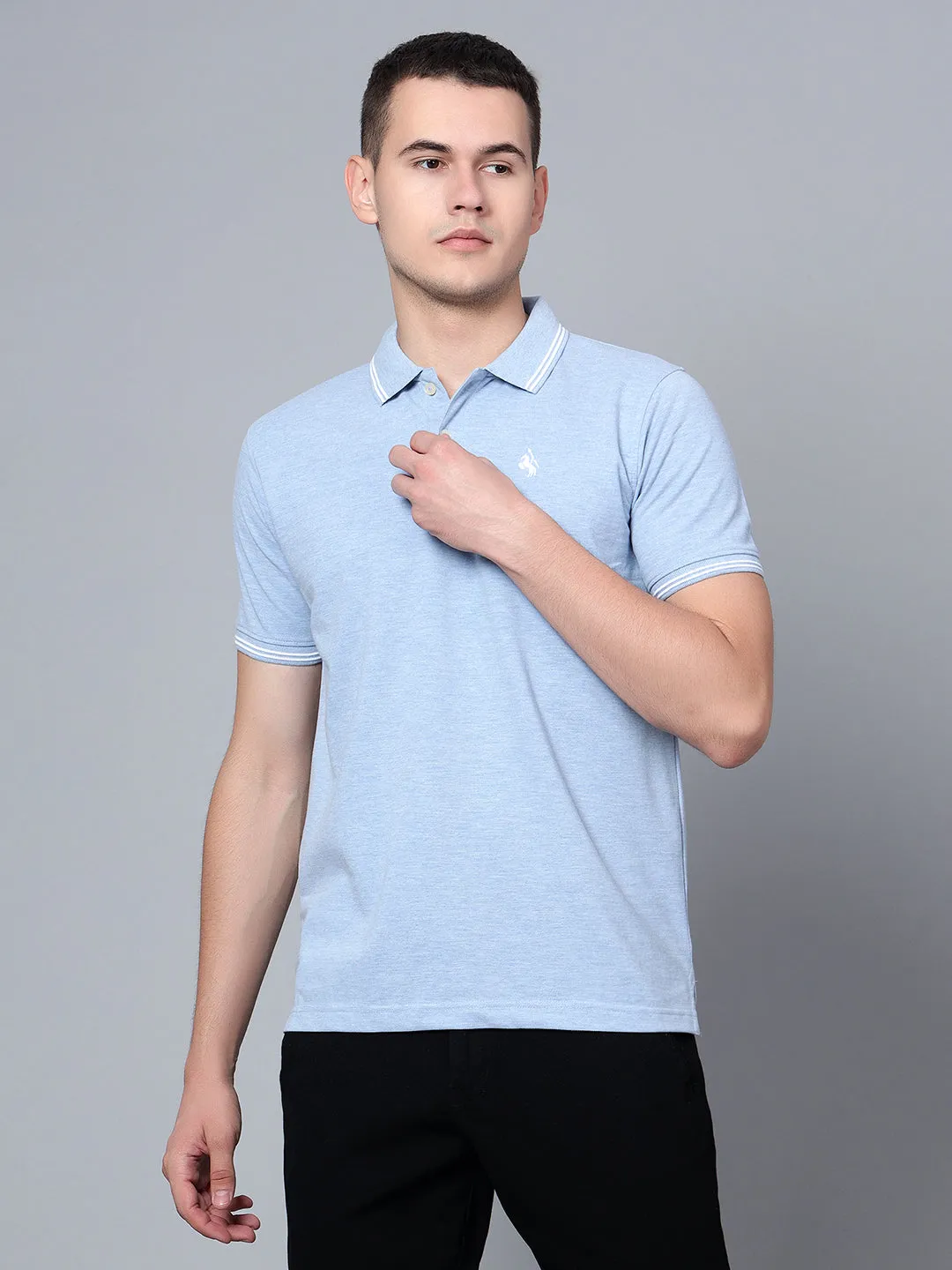 Men Sky Mélange Polo T-Shirt