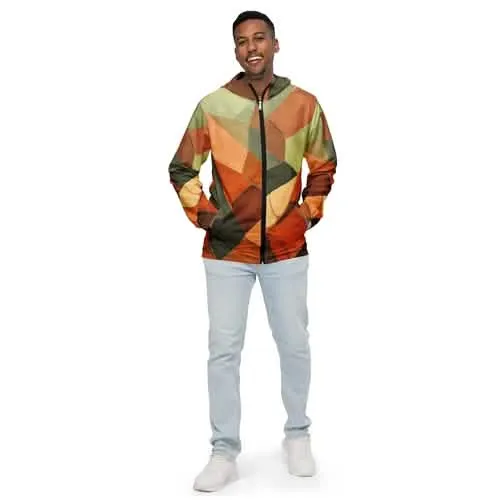 Men's Abstract Rustic Red Hooded Windbreaker Jacket