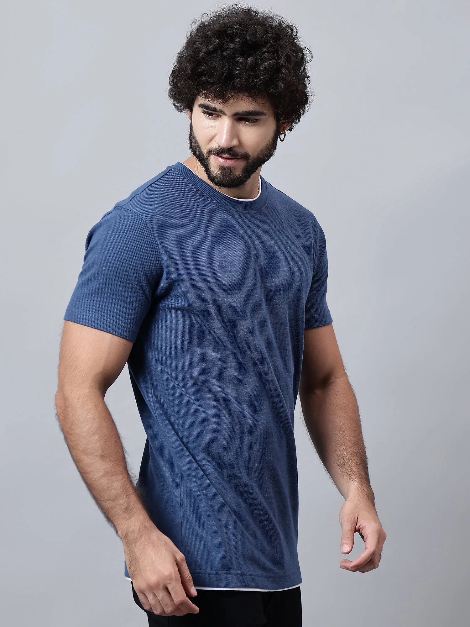 Men's Airforce Blue Round neck Half Sleeve T-Shirt