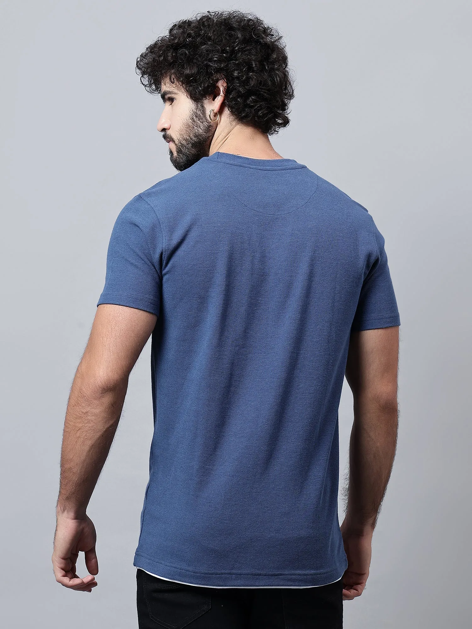 Men's Airforce Blue Round neck Half Sleeve T-Shirt