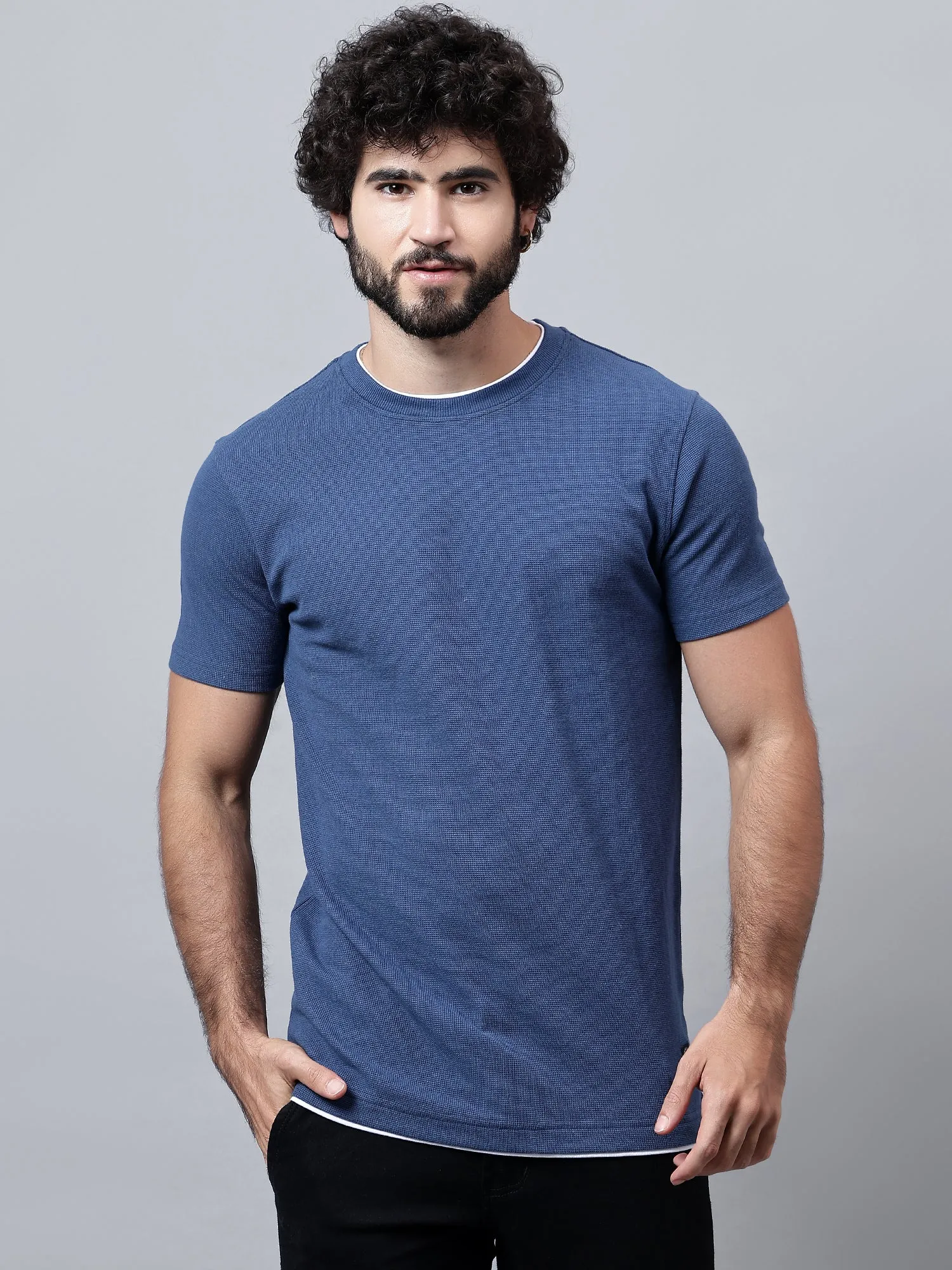 Men's Airforce Blue Round neck Half Sleeve T-Shirt