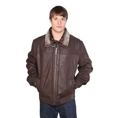 MEN'S AVIATOR LEATHER NEW ZEALAND LAMB JACKET WITH FULLY LINED FUR NEW