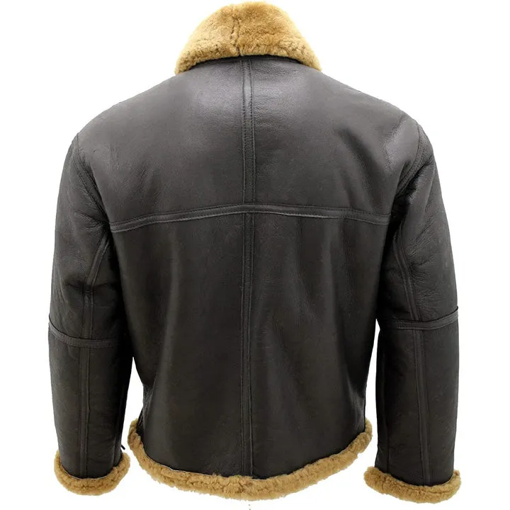 Men's Brown RAF Shearling Sheepskin Flying Jacket with Ginger Fur