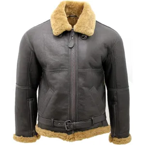 Men's Brown RAF Shearling Sheepskin Flying Jacket with Ginger Fur