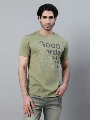 Men's Green Printed Round Neck Half Sleeve T-shirt