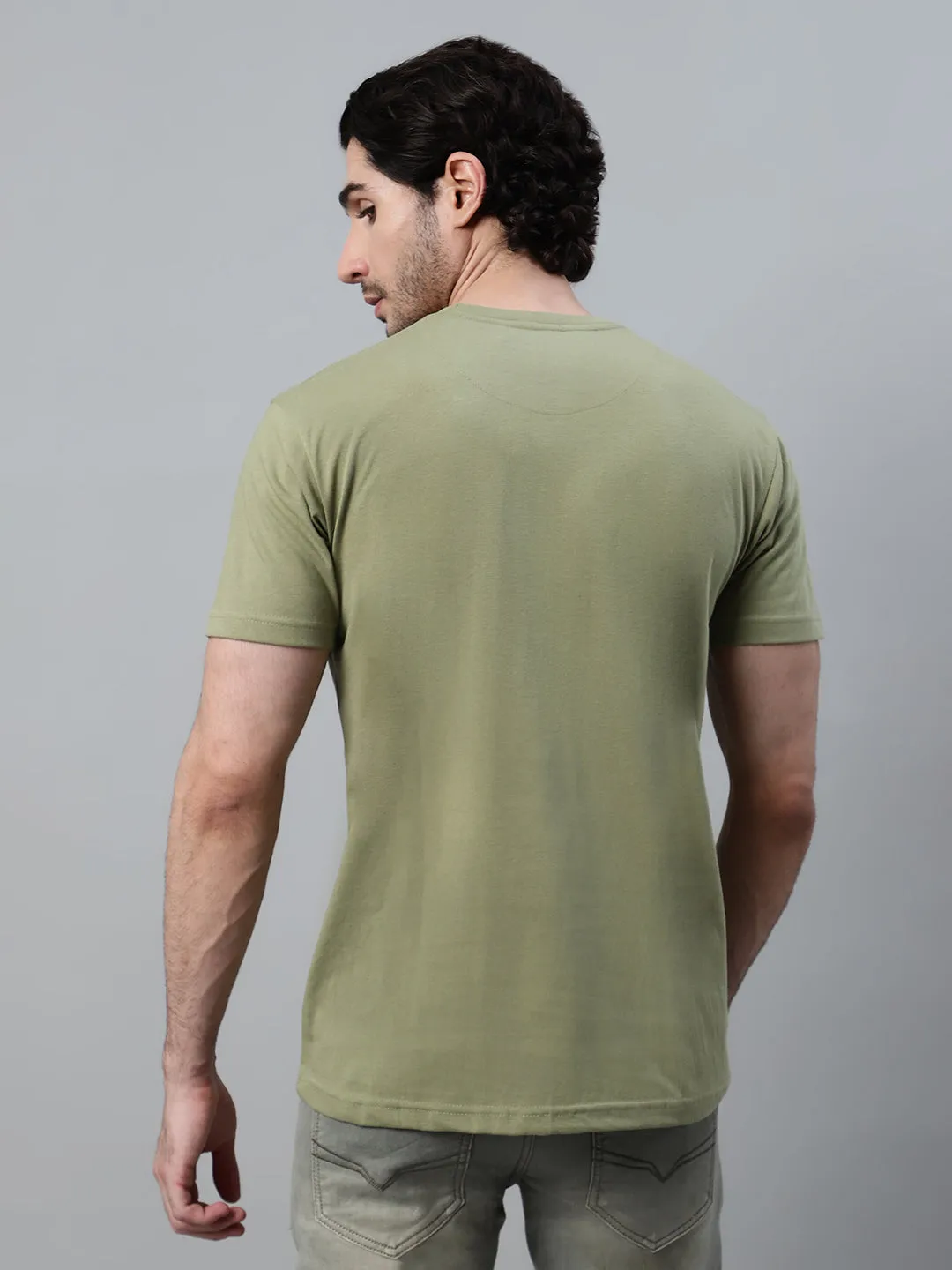 Men's Green Printed Round Neck Half Sleeve T-shirt