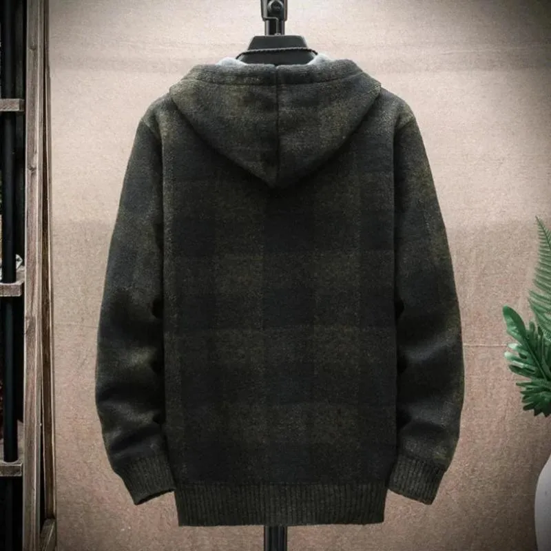 Mens Hooded Plaid Zipped Up Jacket