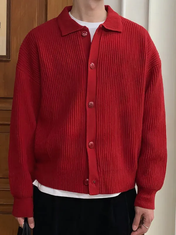 Men's Lapel Thick Sweater Coat Knitted Cardigan