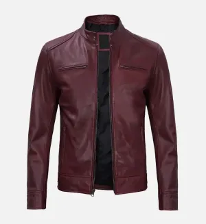 Men's Maroon Cafe Racer Premium Leather Jacket