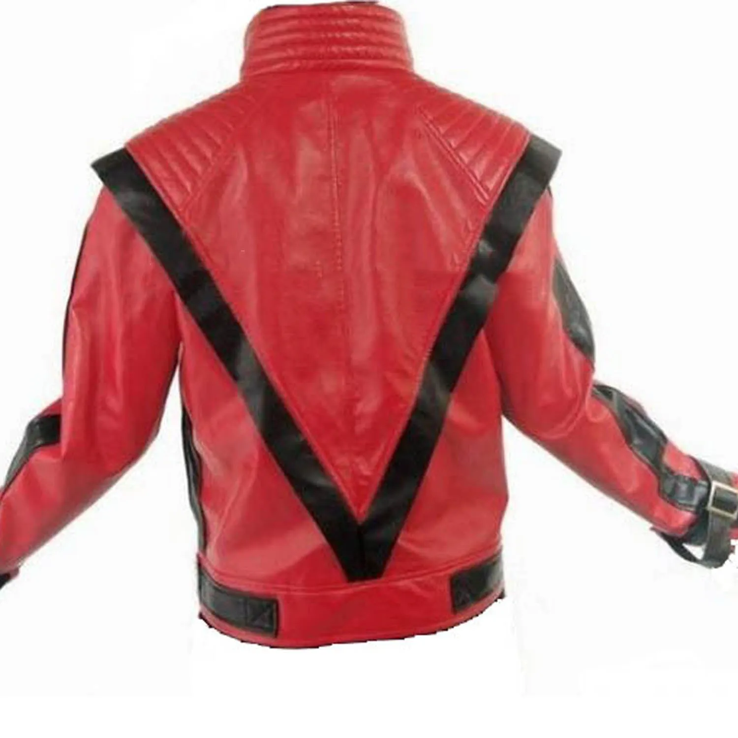 Men's Red Leather Jacket with Black Stripes MJ028