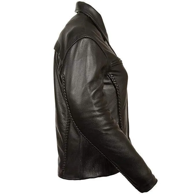 Milwaukee Leather Women's Braided Black Leather Jacket with Gun Pocket