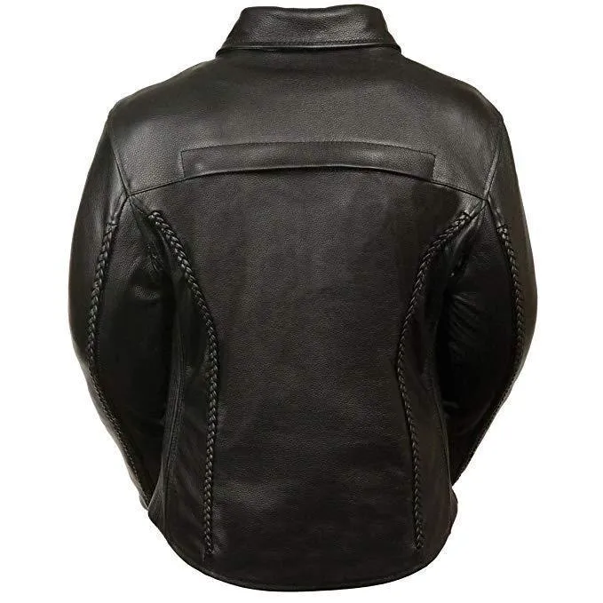 Milwaukee Leather Women's Braided Black Leather Jacket with Gun Pocket