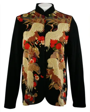 Moonlight - Asian Crane, Oriental Print, Mandarin Collar, Long Sleeve Jacket