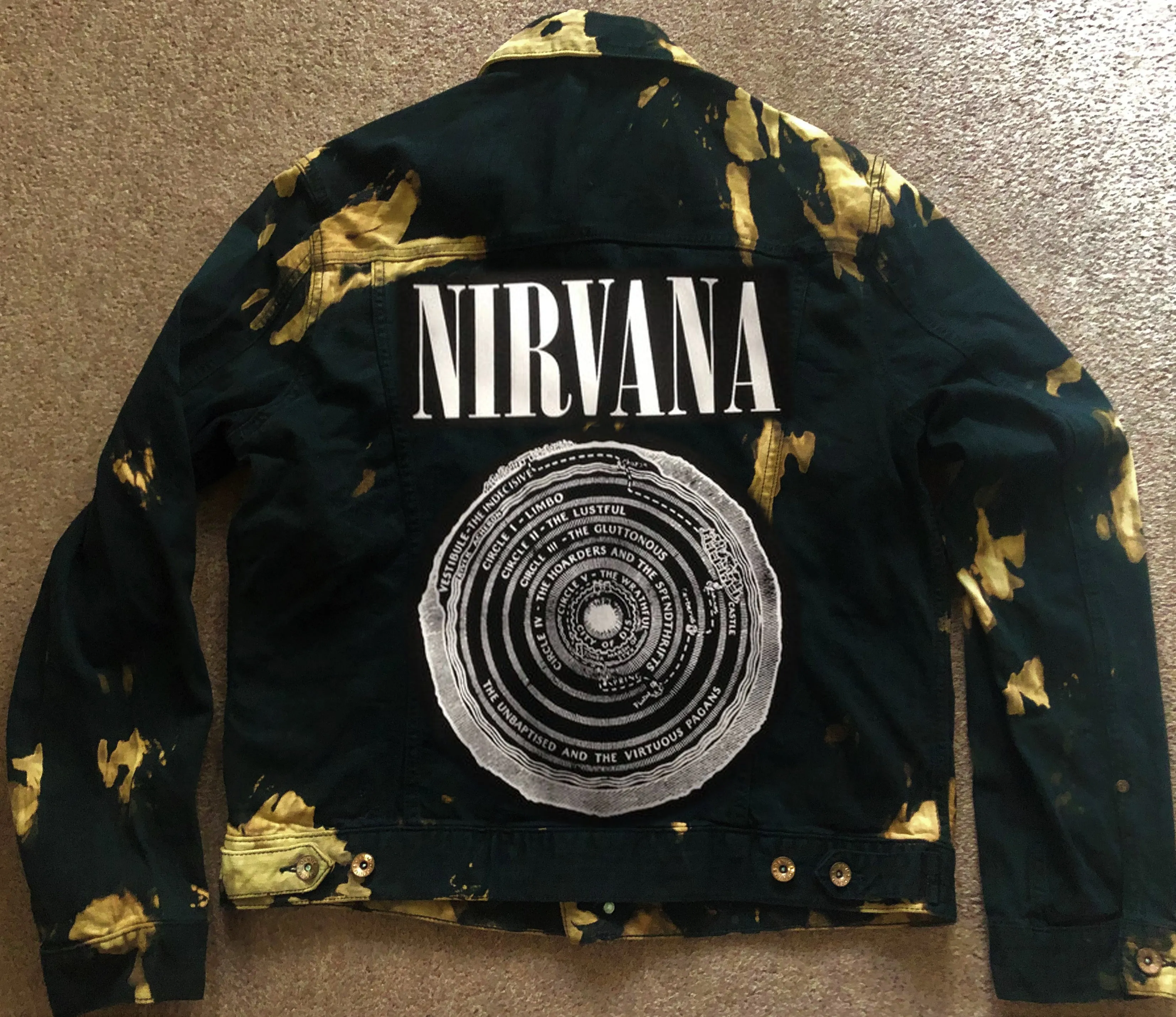 Nirvana Black 'n' Bleach Negative Creep Denim Patch Jacket Vestibule Circles Hell Scoff