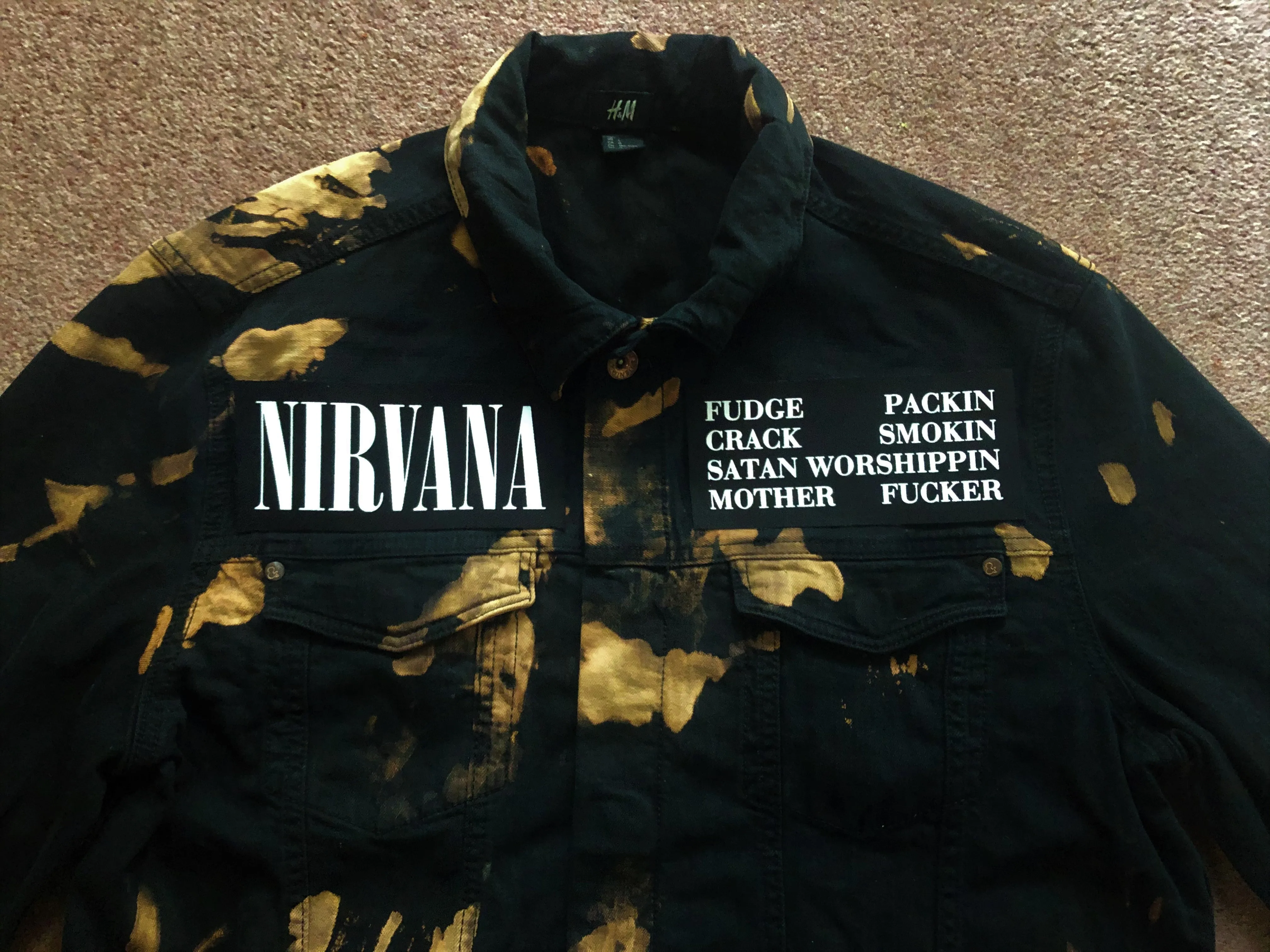 Nirvana Black 'n' Bleach Negative Creep Denim Patch Jacket Vestibule Circles Hell Scoff