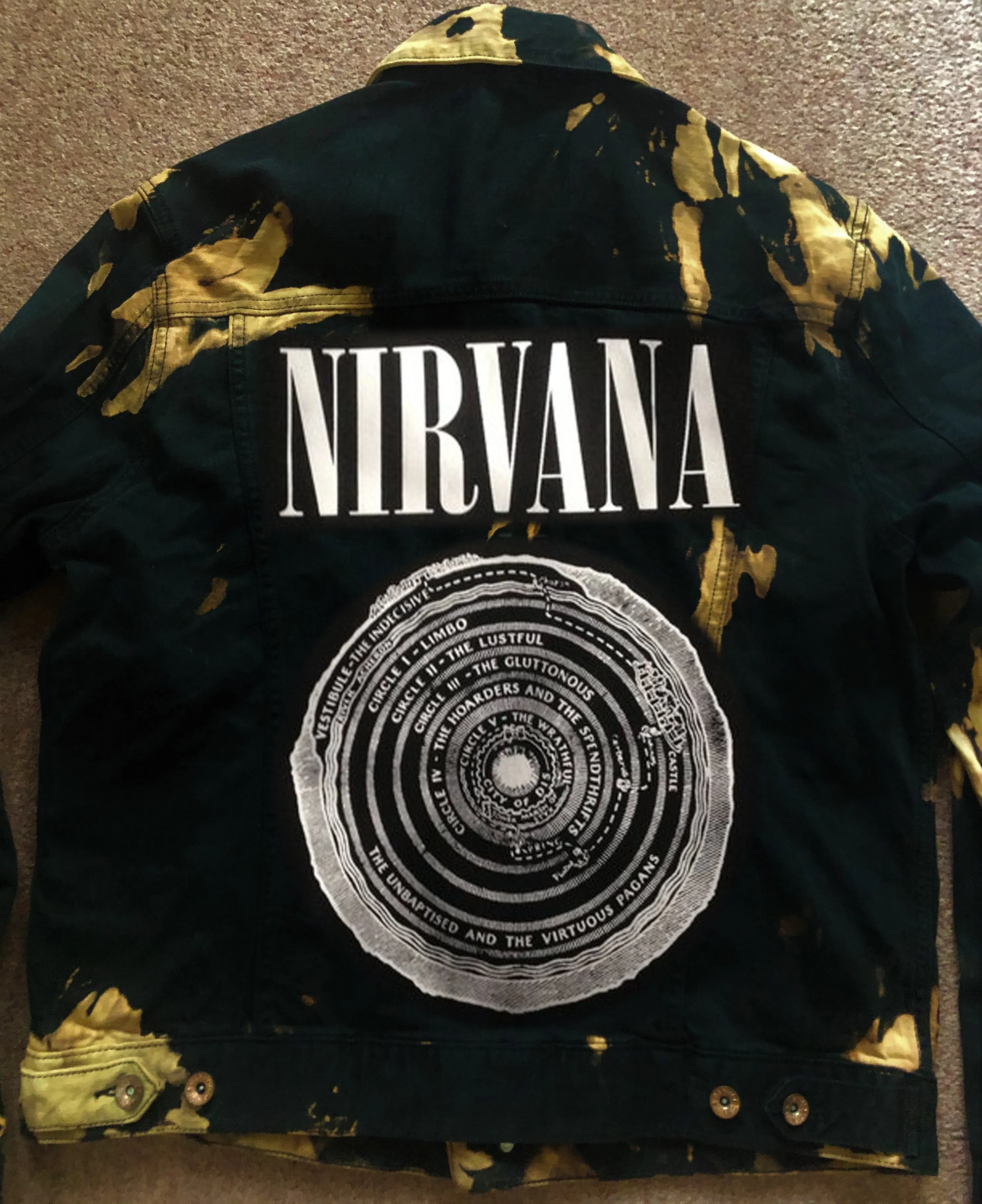 Nirvana Black 'n' Bleach Negative Creep Denim Patch Jacket Vestibule Circles Hell Scoff