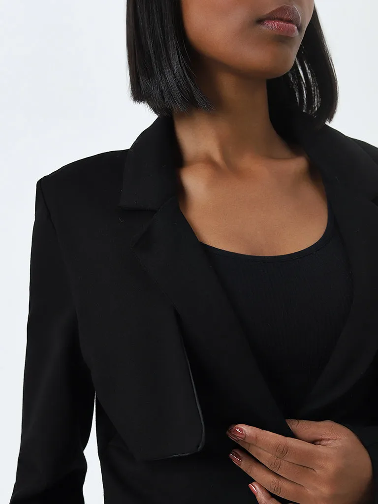 Nuon Black Blazer-Style Cropped Jacket