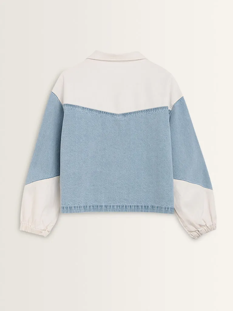 Nuon Light Blue Colour-Blocked Denim Jacket