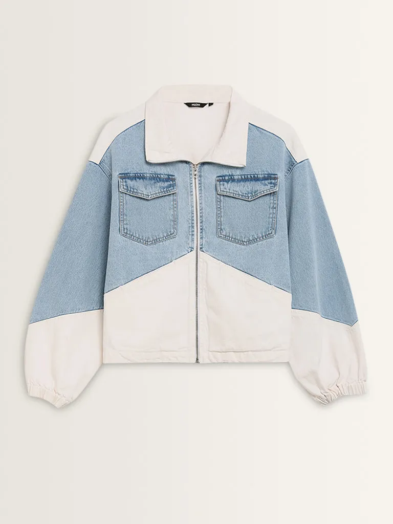 Nuon Light Blue Colour-Blocked Denim Jacket