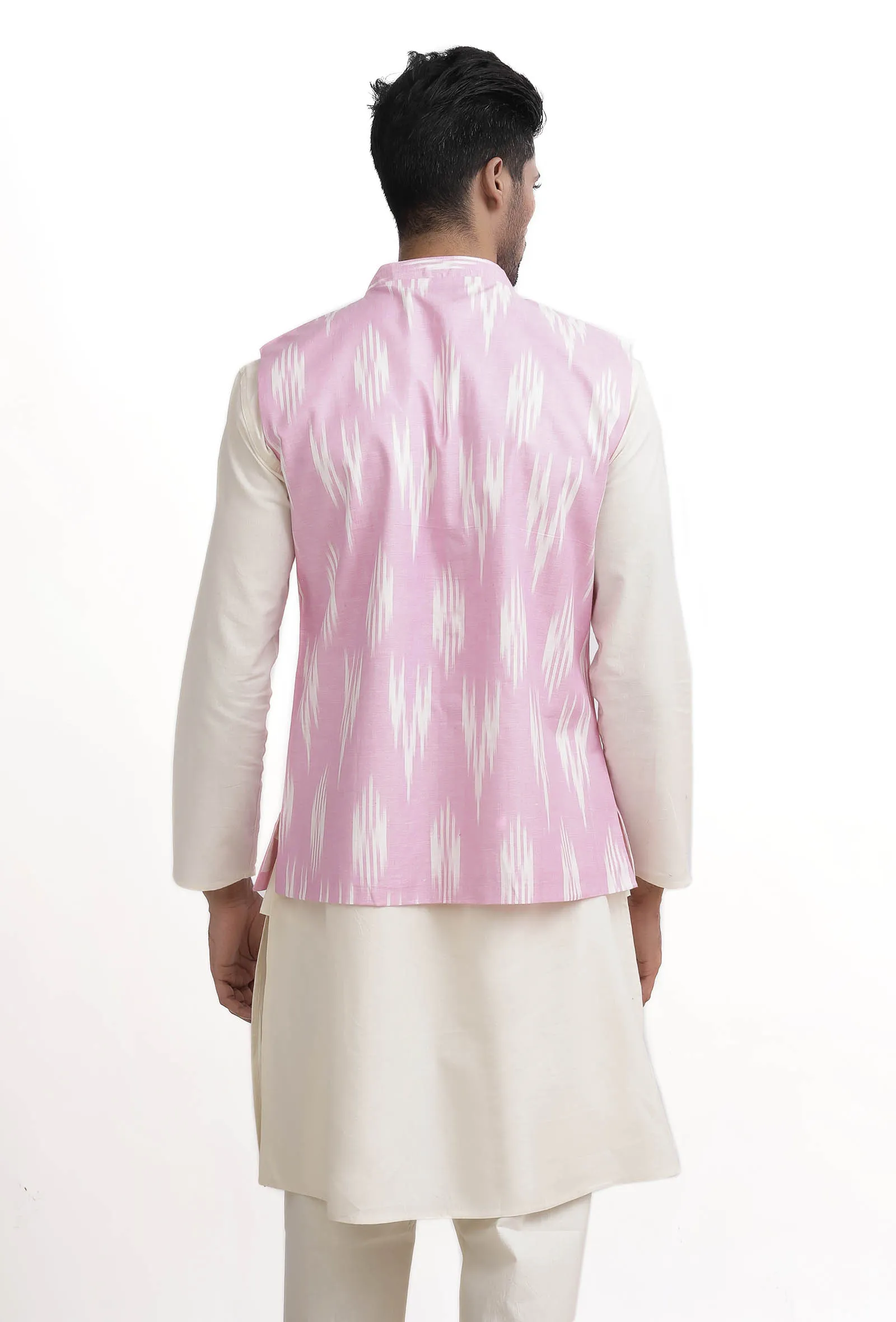 Pastel Pink Ikat Nehru Jacket