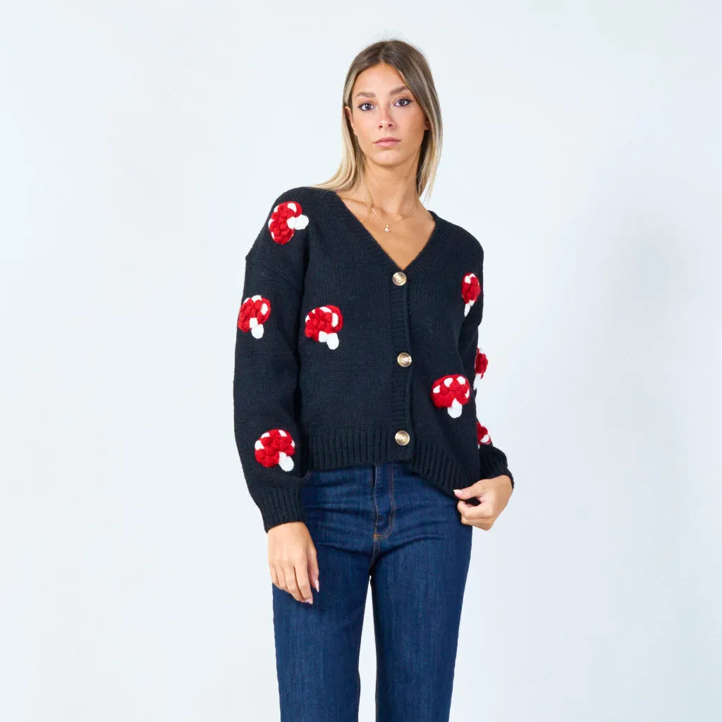 Playful mushroom knit cardigan wholesale