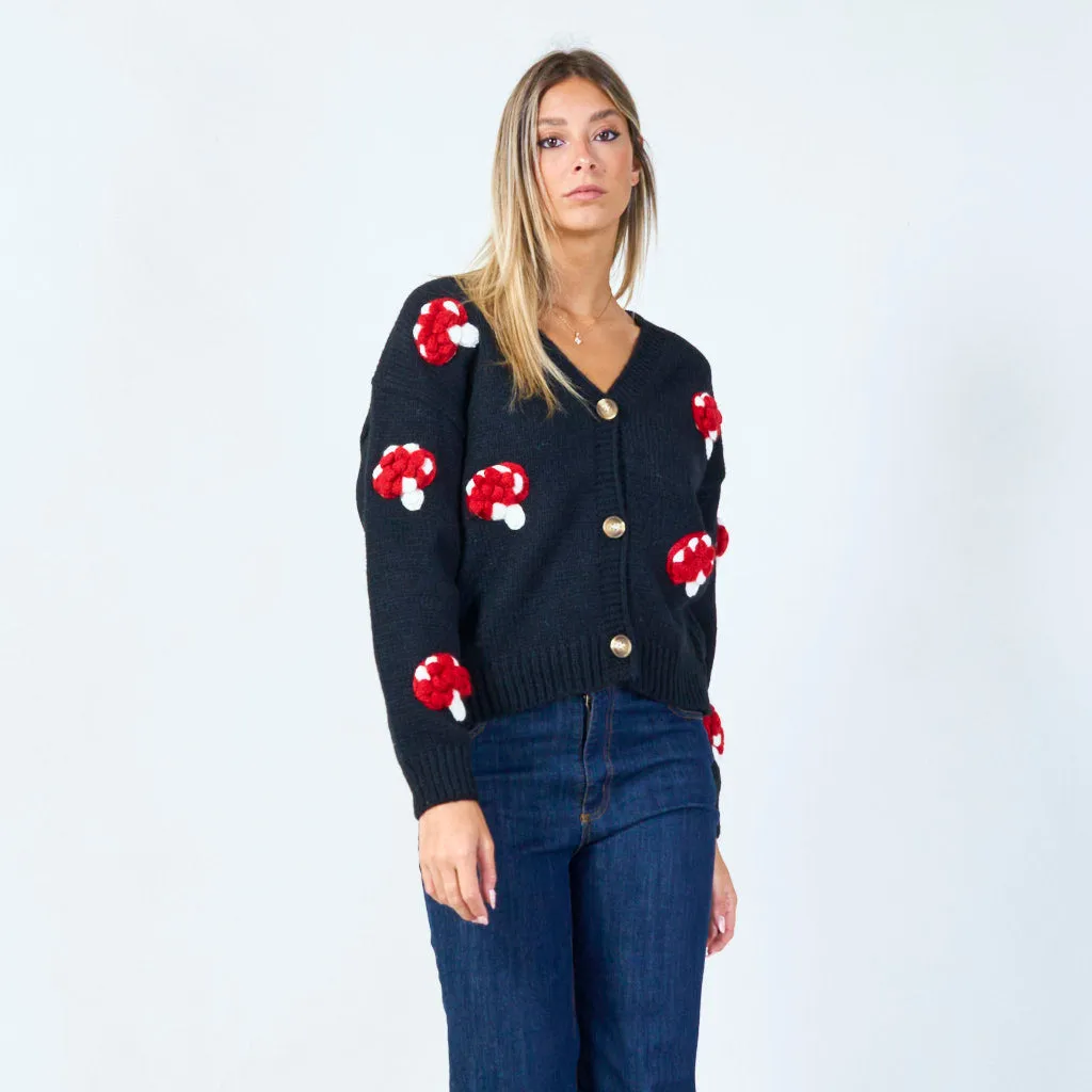 Playful mushroom knit cardigan wholesale