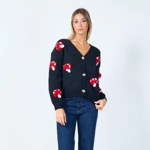 Playful mushroom knit cardigan wholesale