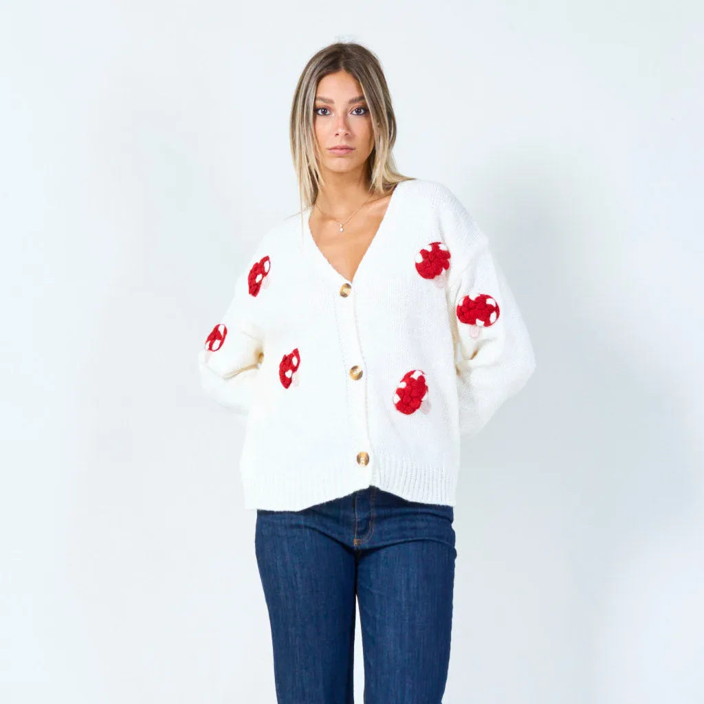 Playful mushroom knit cardigan wholesale