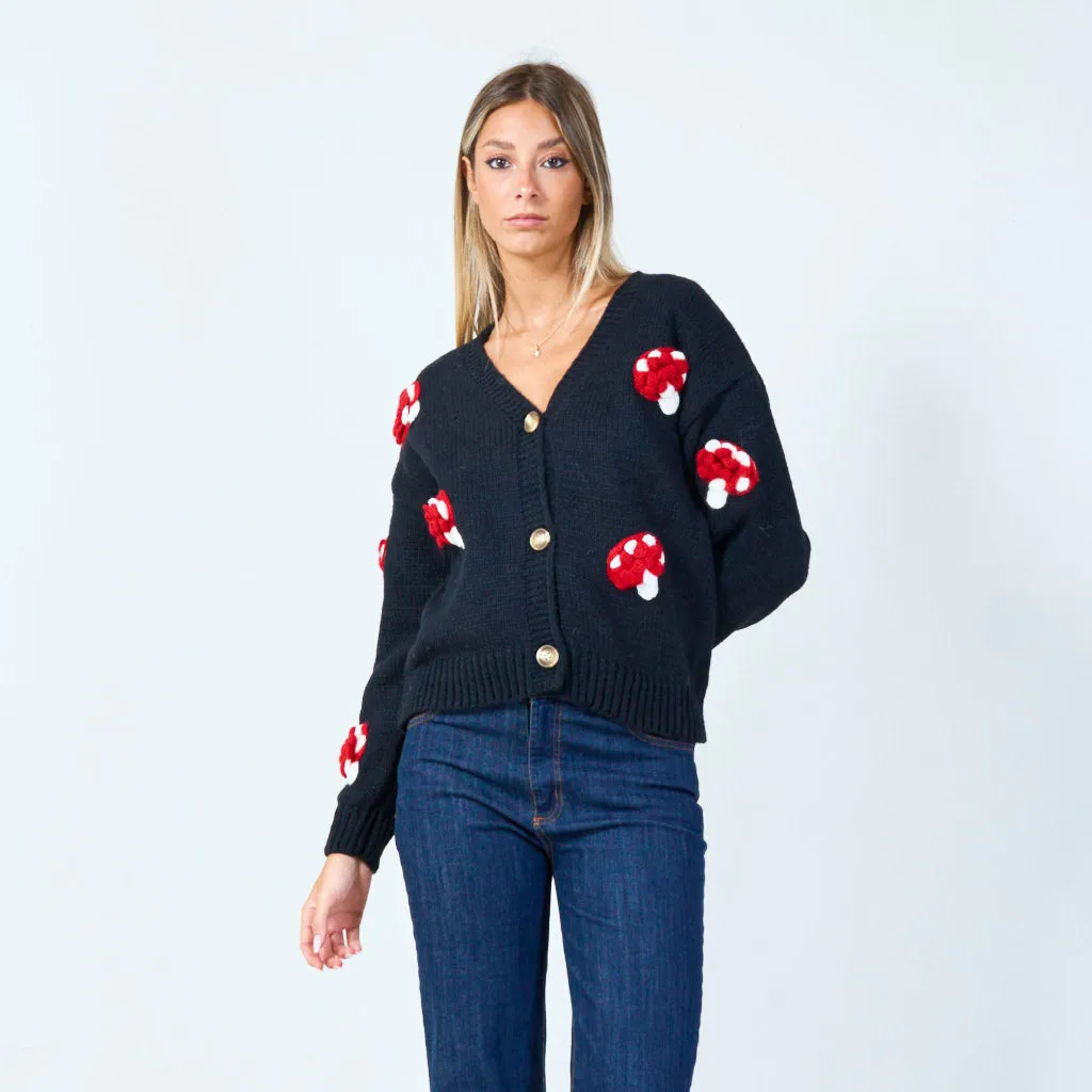 Playful mushroom knit cardigan wholesale