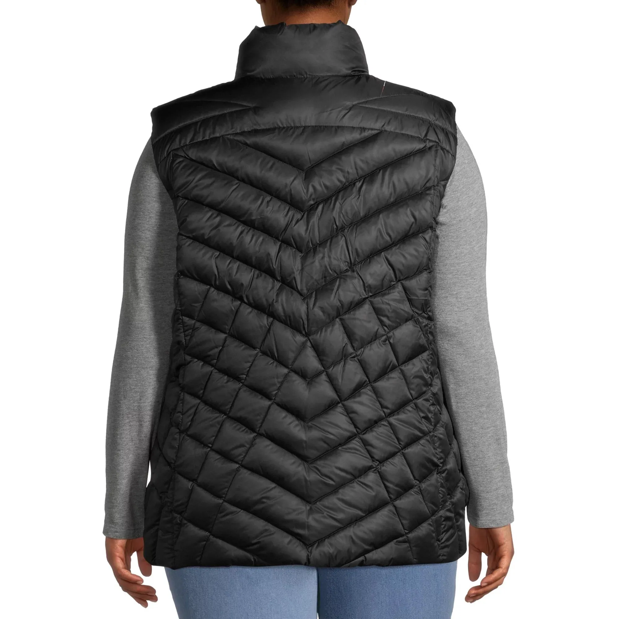 Plus Down Blend Chevron Quilted Puffer Vest Black