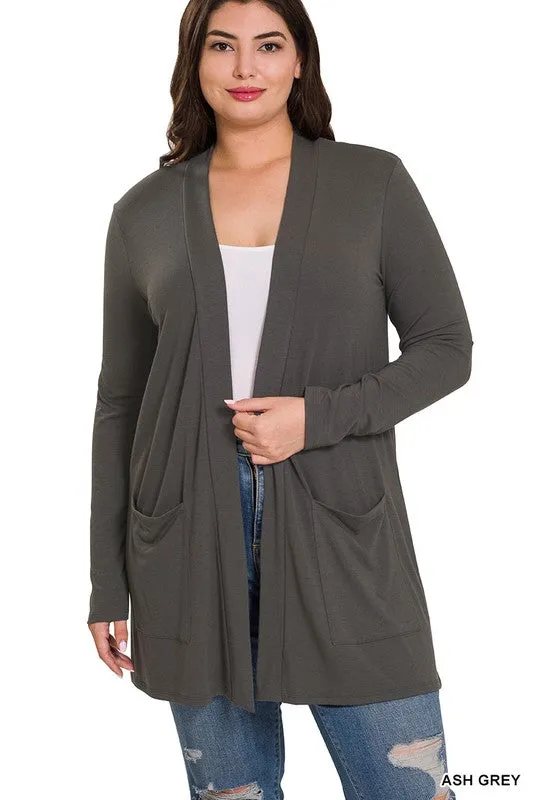 PLUS SLOUCHY POCKET OPEN CARDIGAN