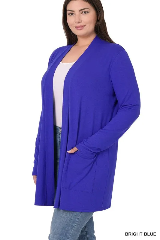 PLUS SLOUCHY POCKET OPEN CARDIGAN