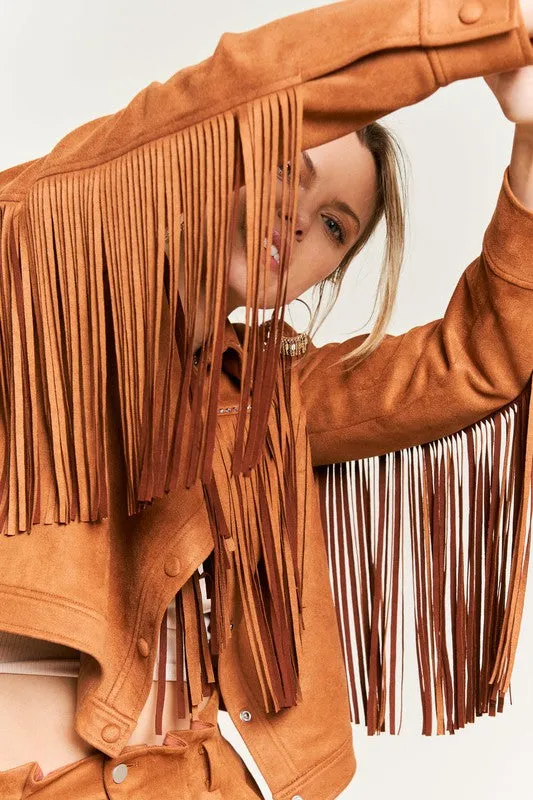 Plus Suede Studded Fringe Jacket