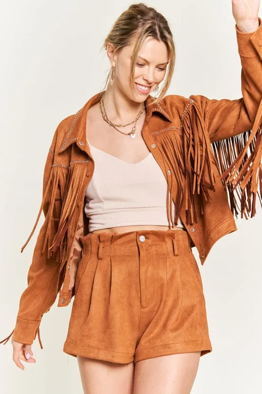 Plus Suede Studded Fringe Jacket