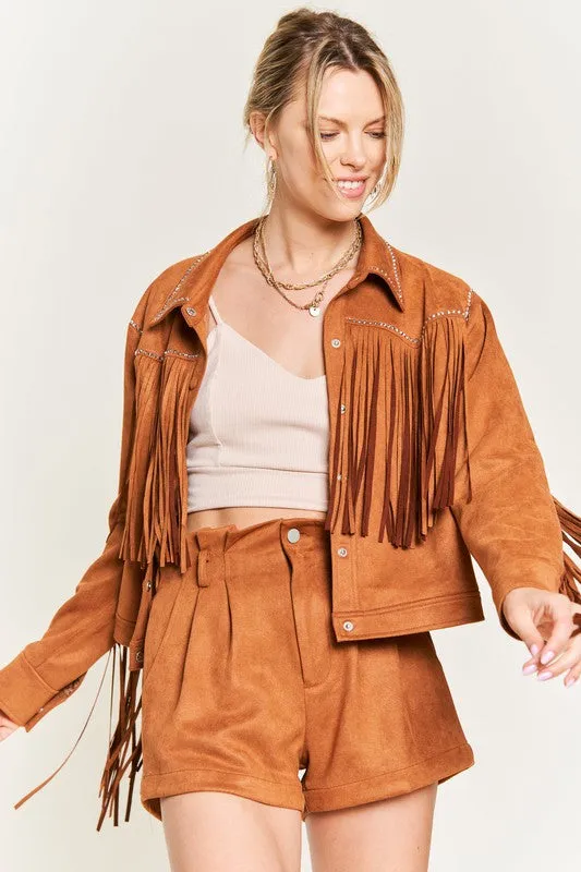 Plus Suede Studded Fringe Jacket