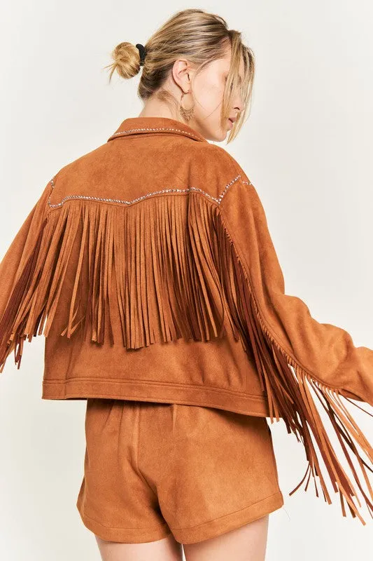 Plus Suede Studded Fringe Jacket