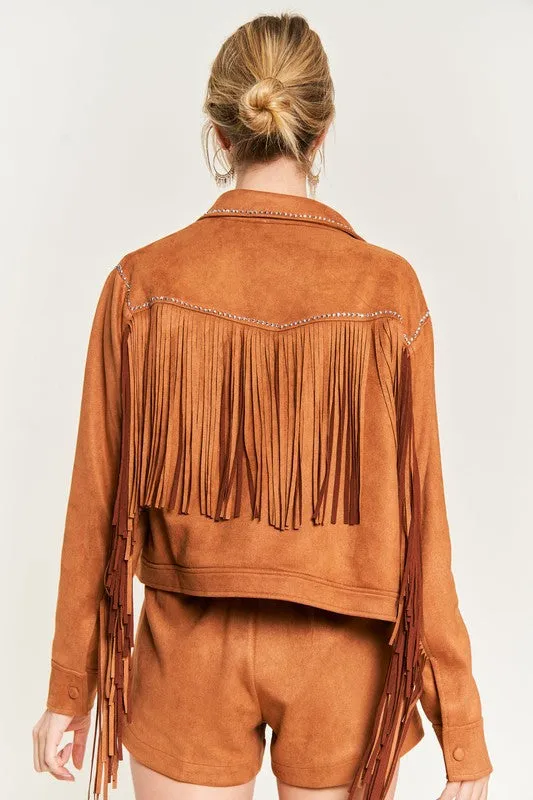 Plus Suede Studded Fringe Jacket