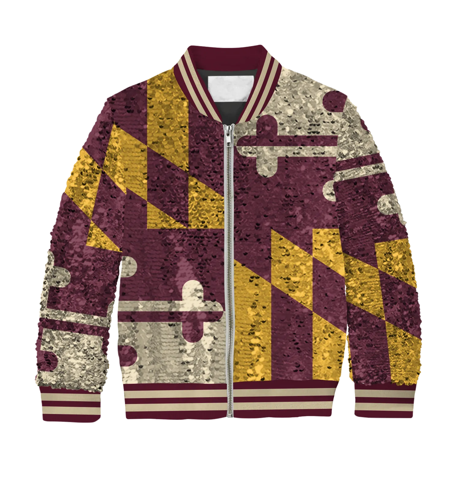 **REQUEST IT** Burgundy & Gold With Cream Trim Maryland Flag / Sequin Jacket