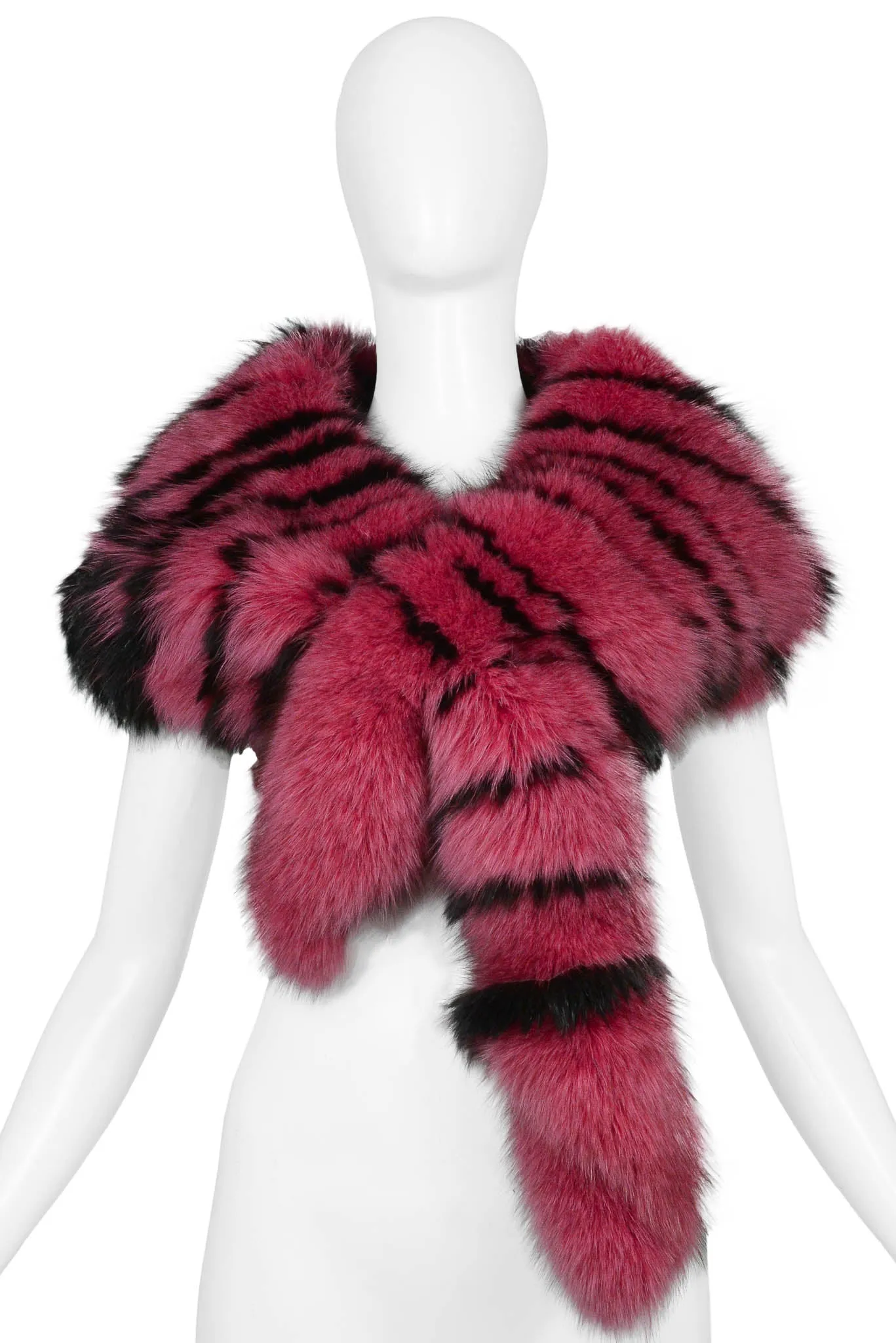 ROBERTO CAVALLI HOT PINK AND BLACK FUR STOLE 2000