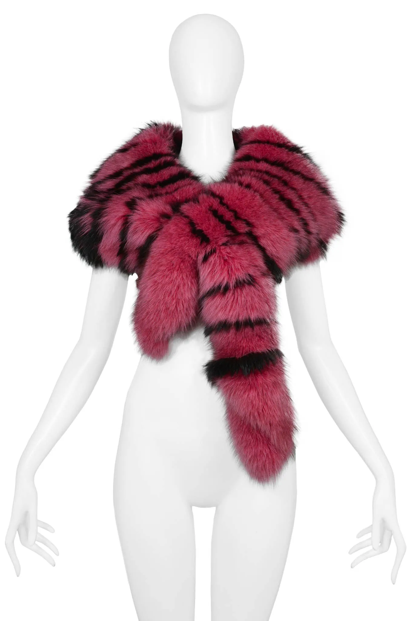 ROBERTO CAVALLI HOT PINK AND BLACK FUR STOLE 2000