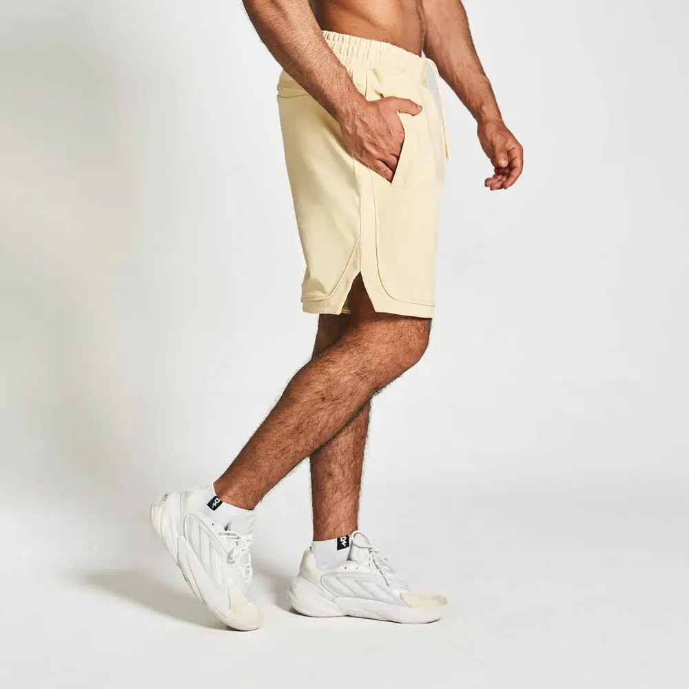 RZIST NEVER SETTLE MEN'S MACADAMIA CASUAL SHORTS