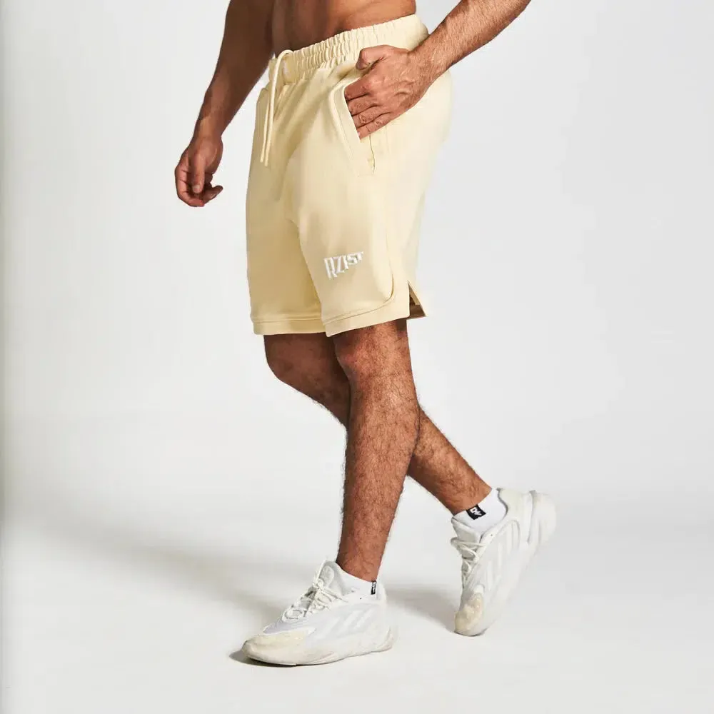 RZIST NEVER SETTLE MEN'S MACADAMIA CASUAL SHORTS