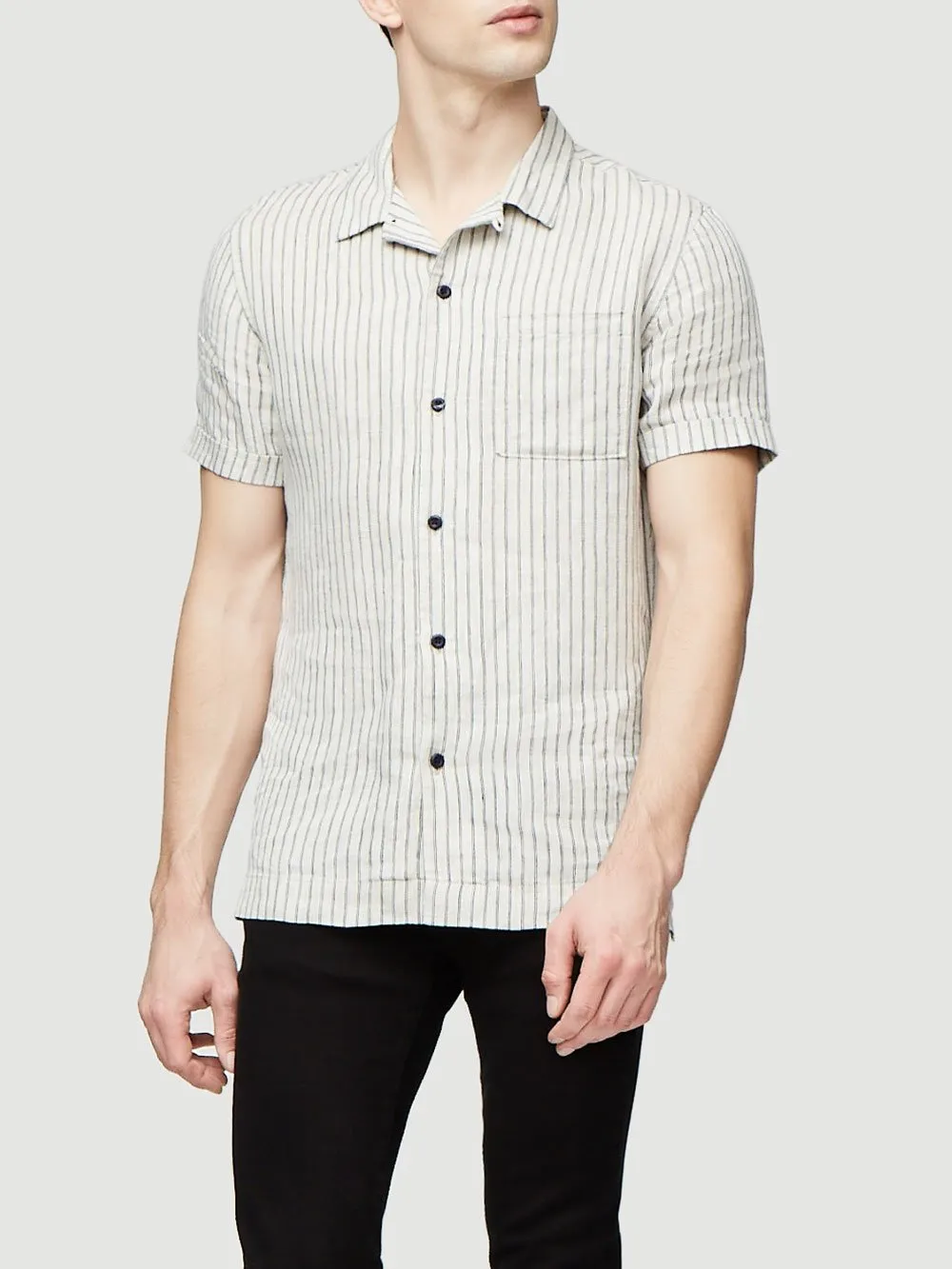 Short Sleeve Linen Camp Collar -- Off White Multi