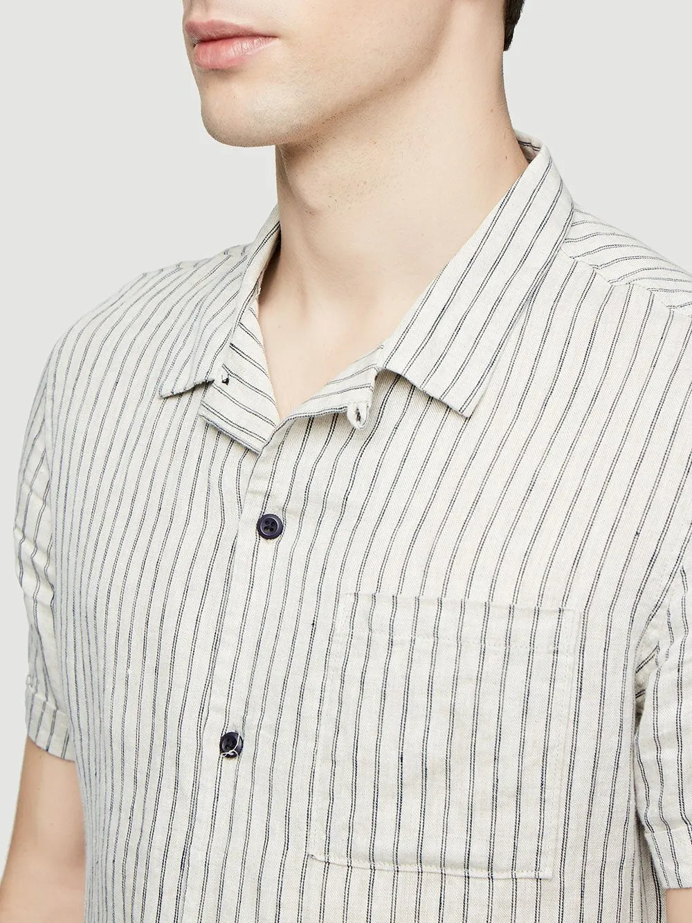 Short Sleeve Linen Camp Collar -- Off White Multi